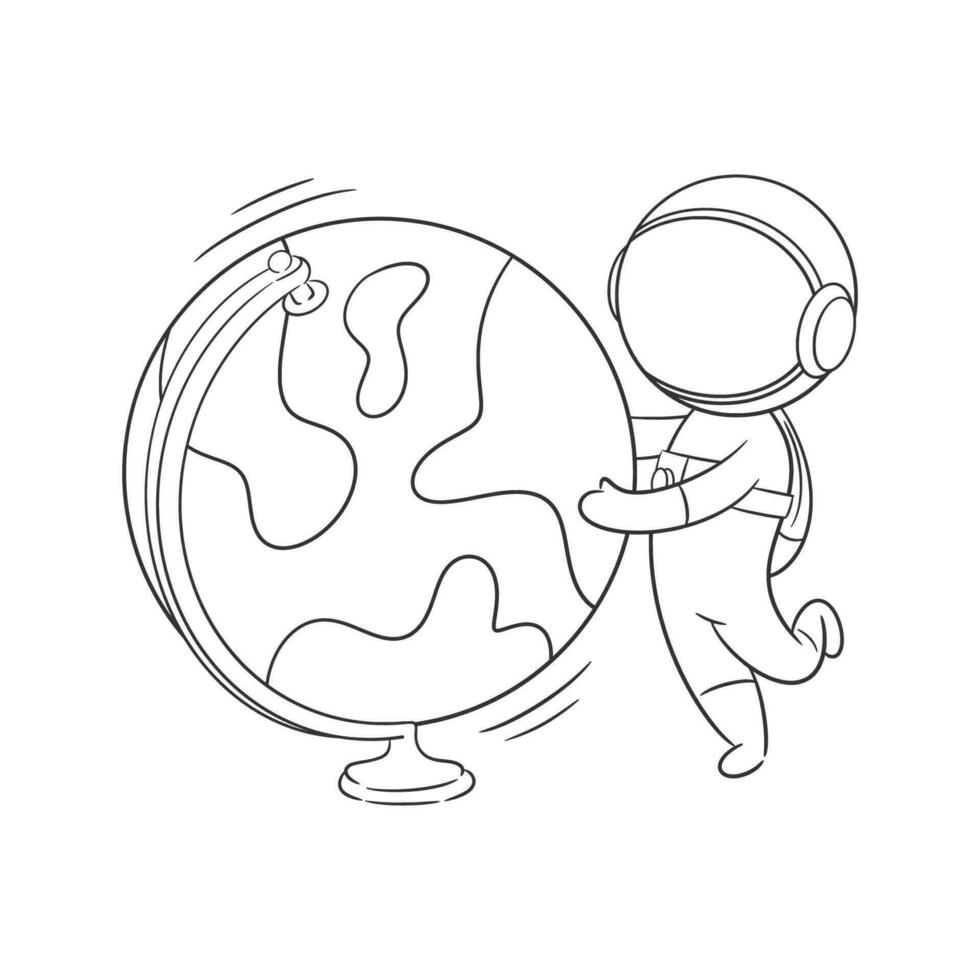 Astronaut is beside the globle ball for coloring vector