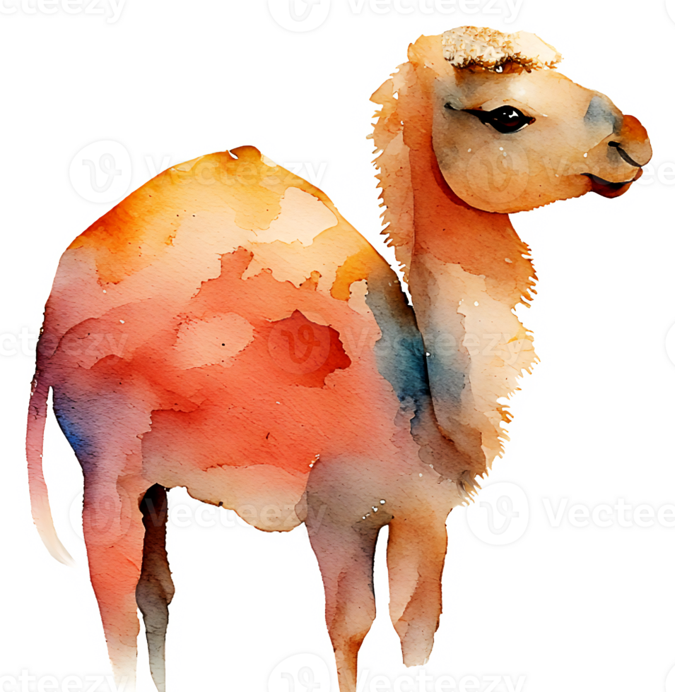 Cute Watercolor Camel AI Generative png