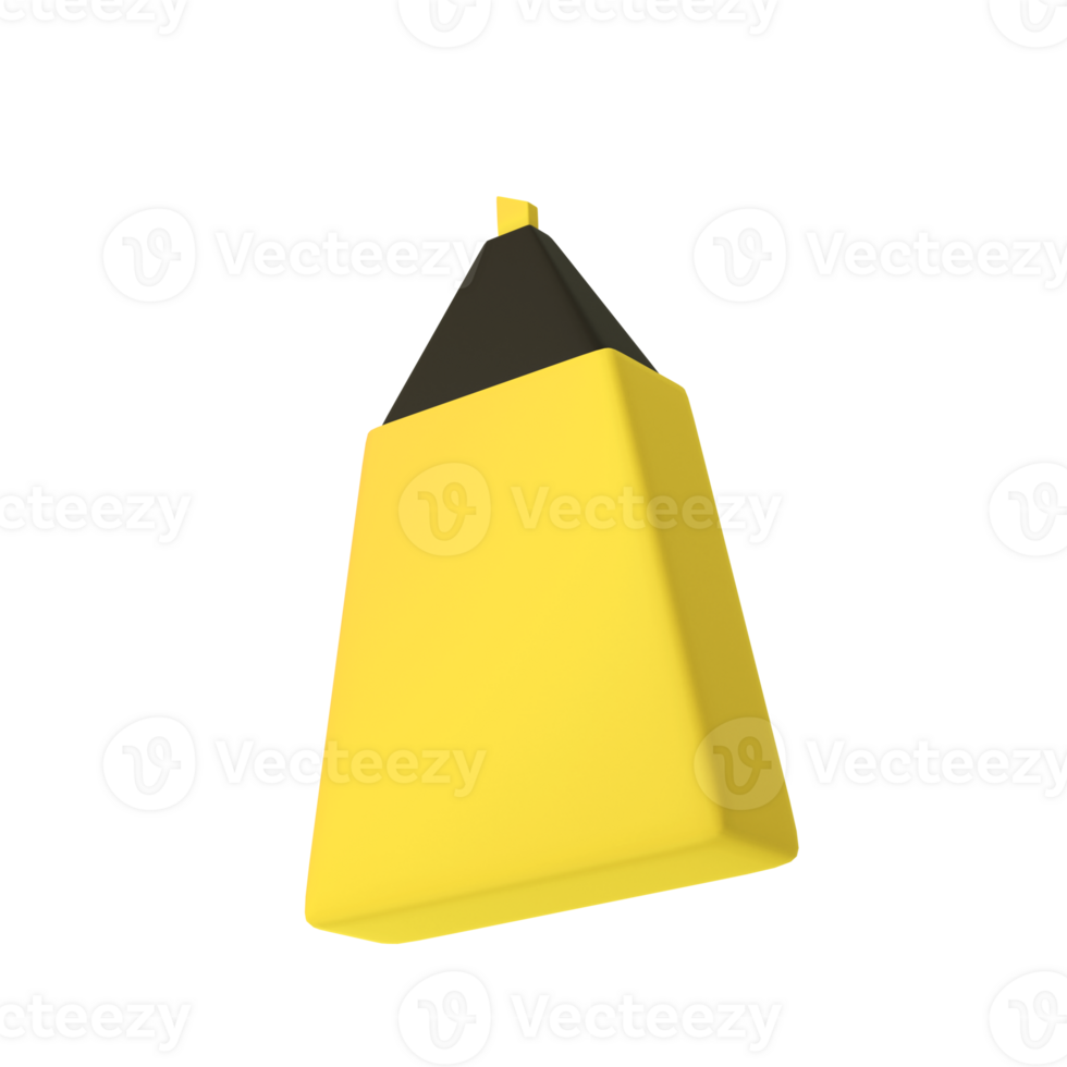 3d yellow highlighter marker icon for school office. Stationery important message symbol illustration rendering editable isolated transparent png