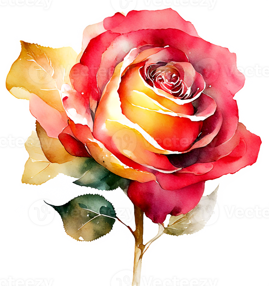 Pretty Watercolor Red Rose Flower AI Generative 27164957 PNG