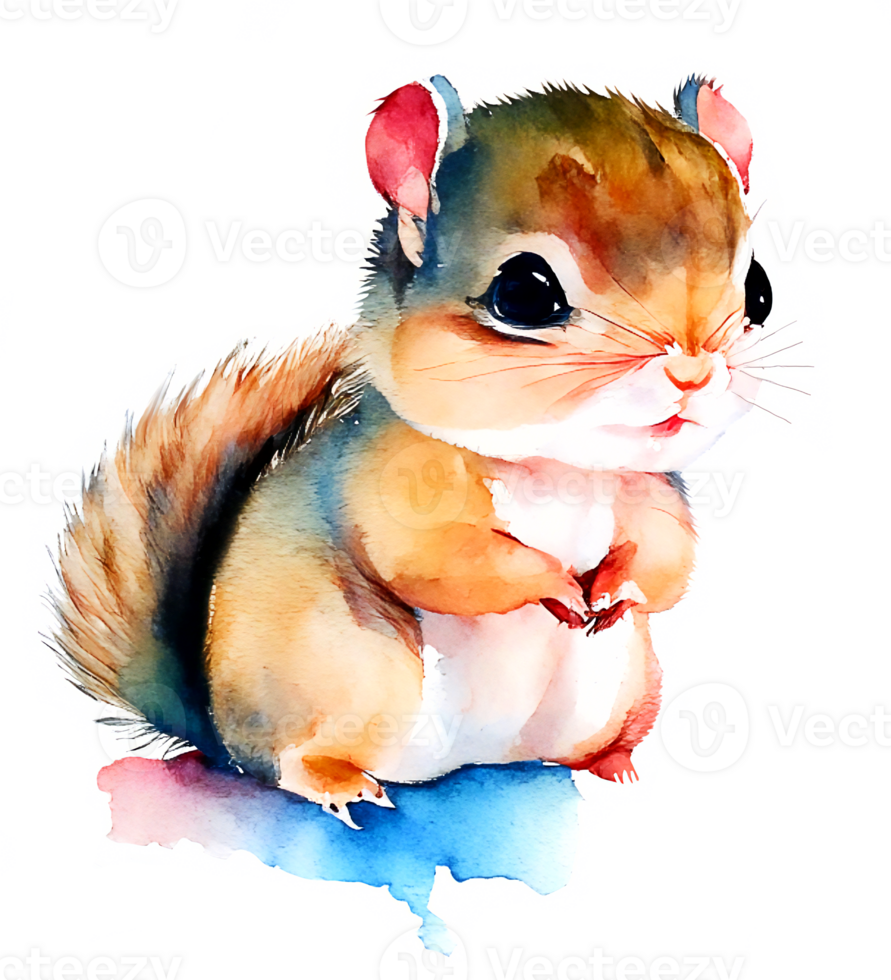 Cute Watercolor Chipmunk AI Generative png