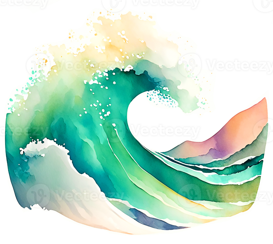 Türkis Aquarell Ozean Welle ai generativ png