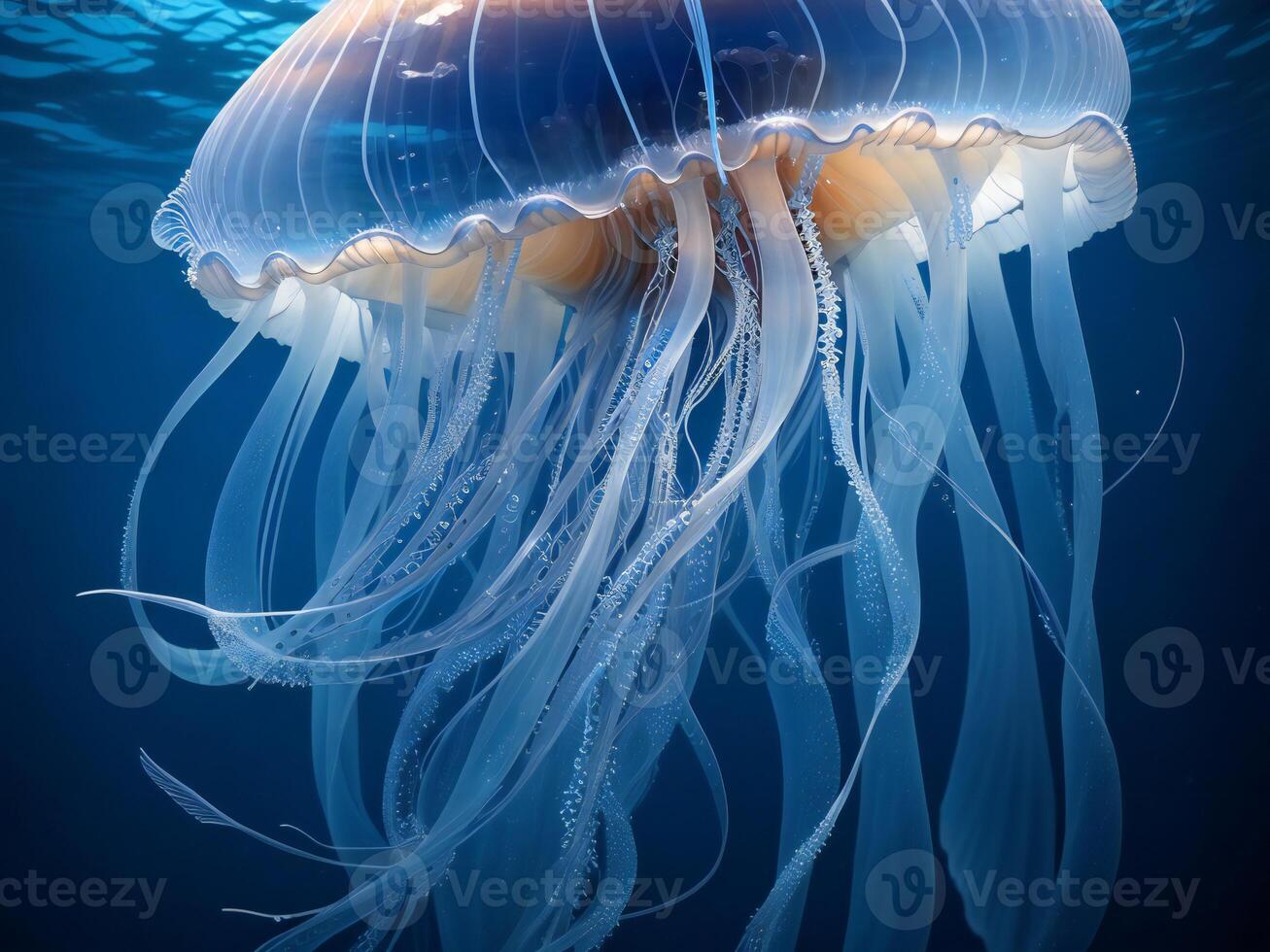 jellyfish in the blue water ai generated photo