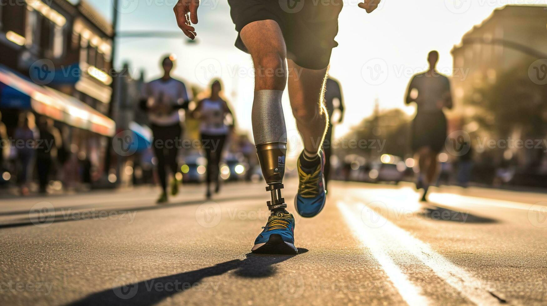 generativo ai, persona con discapacidad, protésico miembro corriendo y lo hace no sensación obstáculos, foto