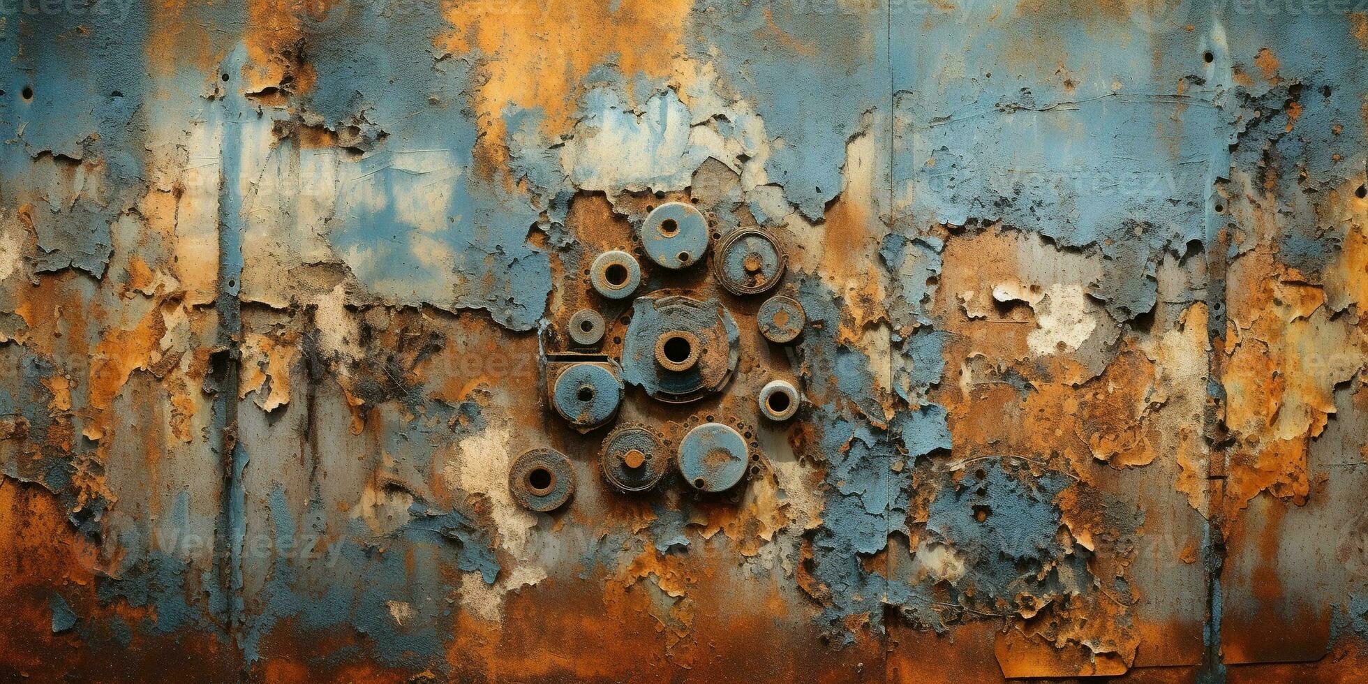 Generative AI, Rusted blue and turquoise metal background. Grunge old wall texture photo