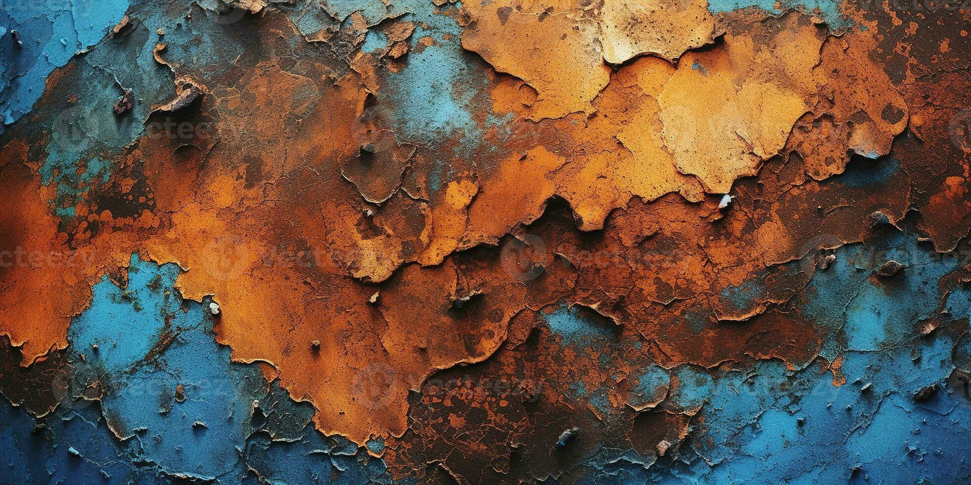 Generative AI, Rusted blue and turquoise metal background. Grunge old wall texture photo