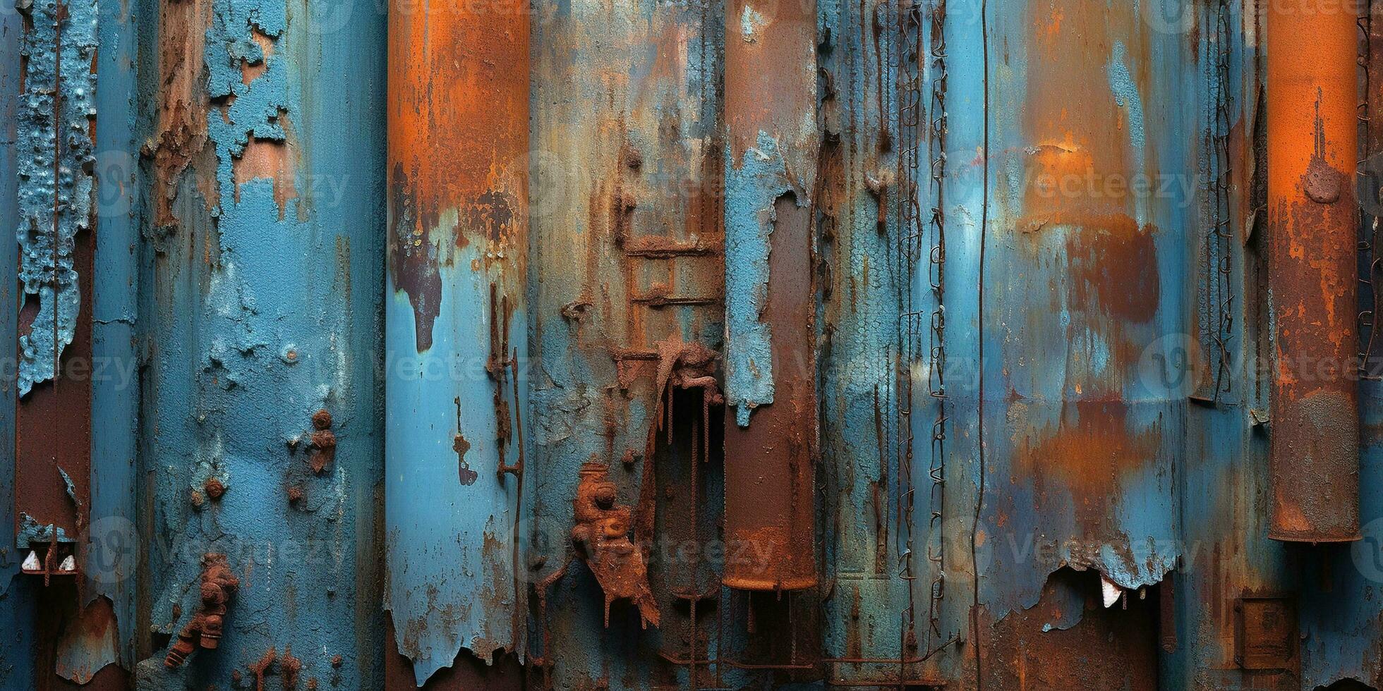 Generative AI, Rusted blue and turquoise metal background. Grunge old wall texture photo