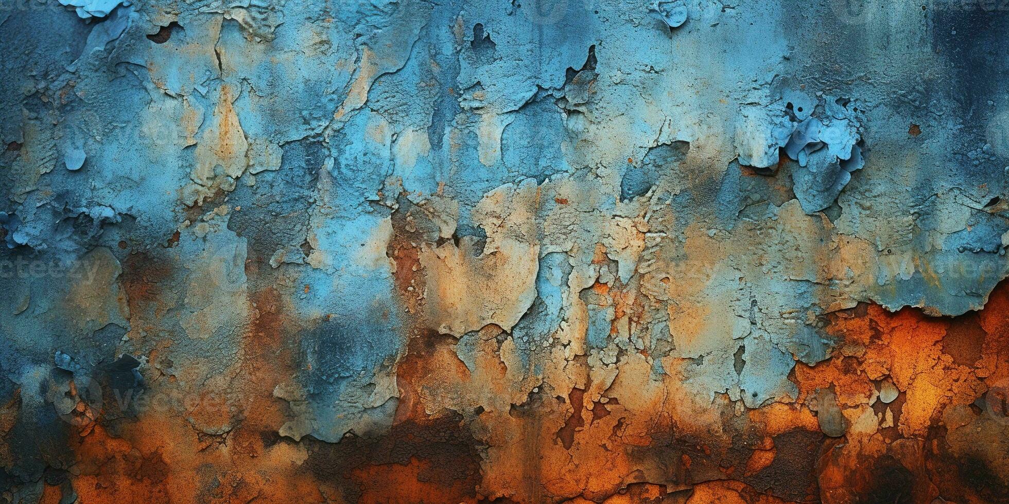 Generative AI, Rusted blue and turquoise metal background. Grunge old wall texture photo