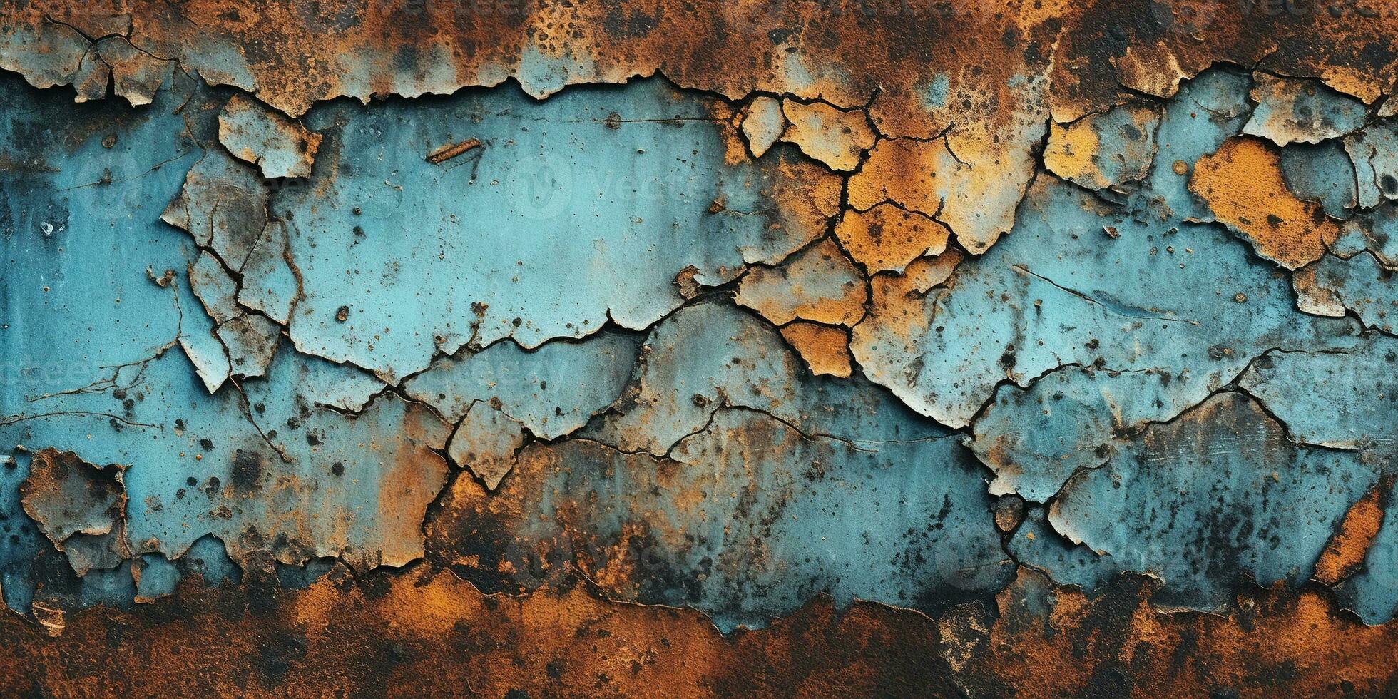 Generative AI, Rusted blue and turquoise metal background. Grunge old wall texture photo