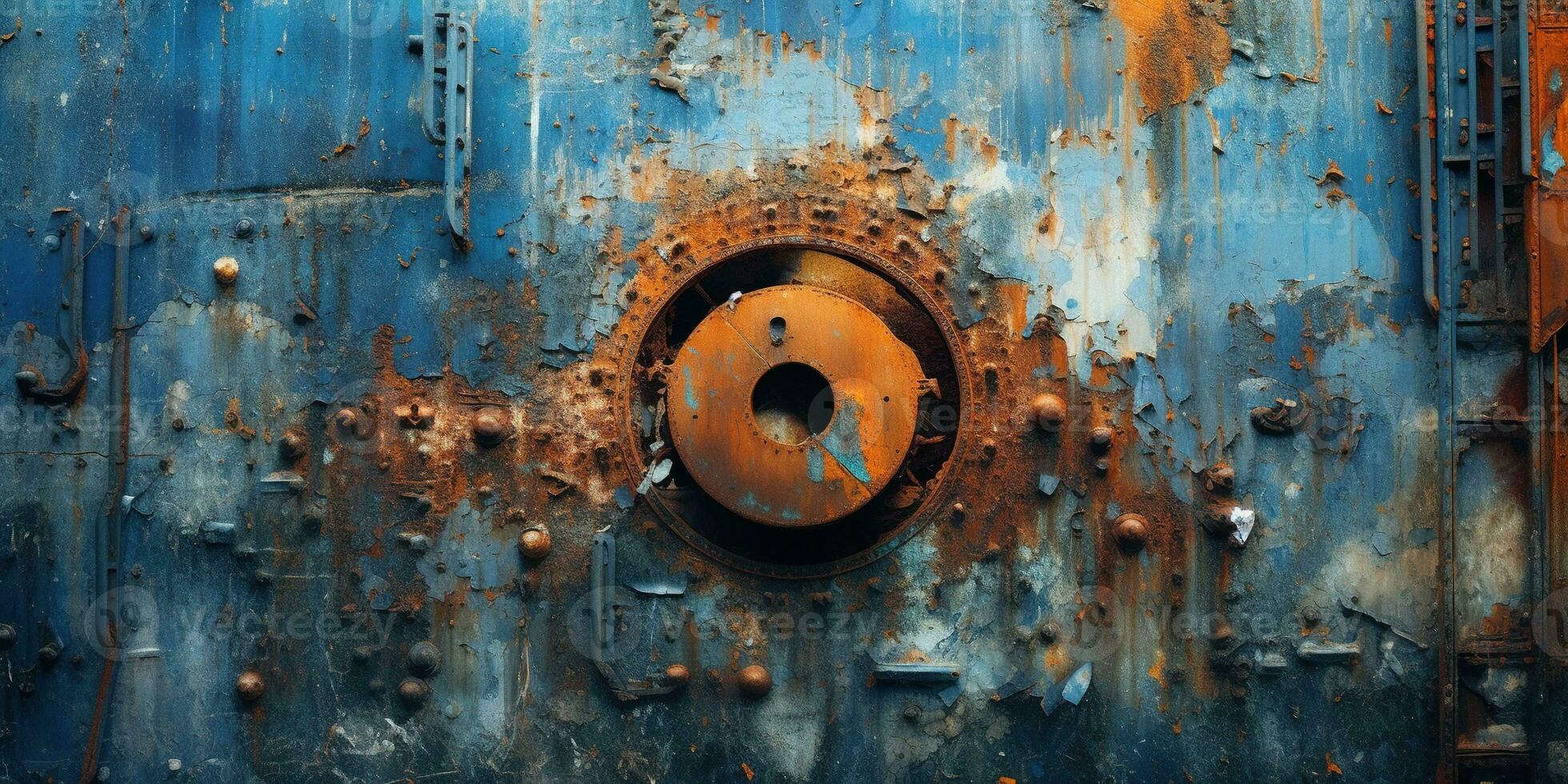 Generative AI, Rusted blue and turquoise metal background. Grunge old wall texture photo