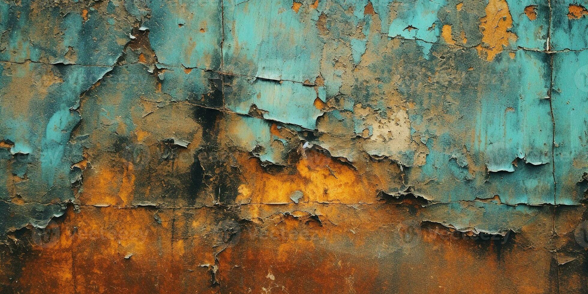 Generative AI, Rusted blue and turquoise metal background. Grunge old wall texture photo