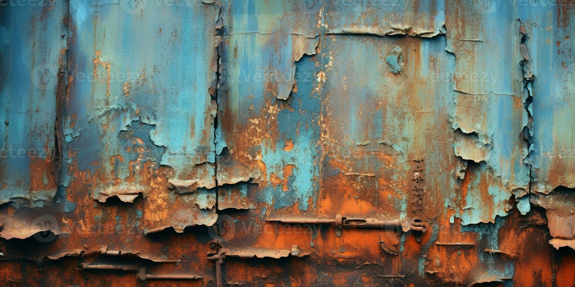 Generative AI, Rusted blue and turquoise metal background. Grunge old wall texture photo