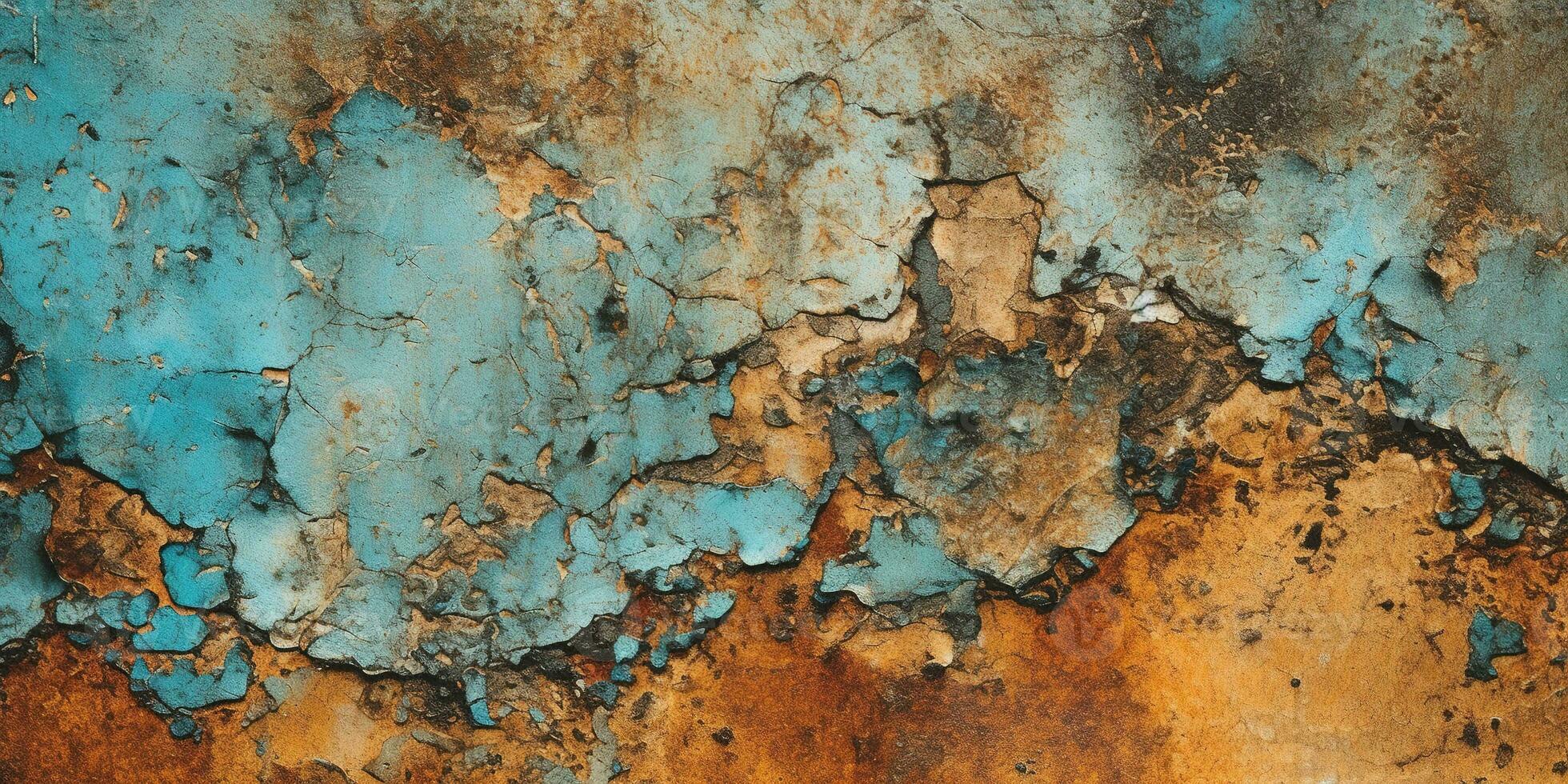 Generative AI, Rusted blue and turquoise metal background. Grunge old wall texture photo