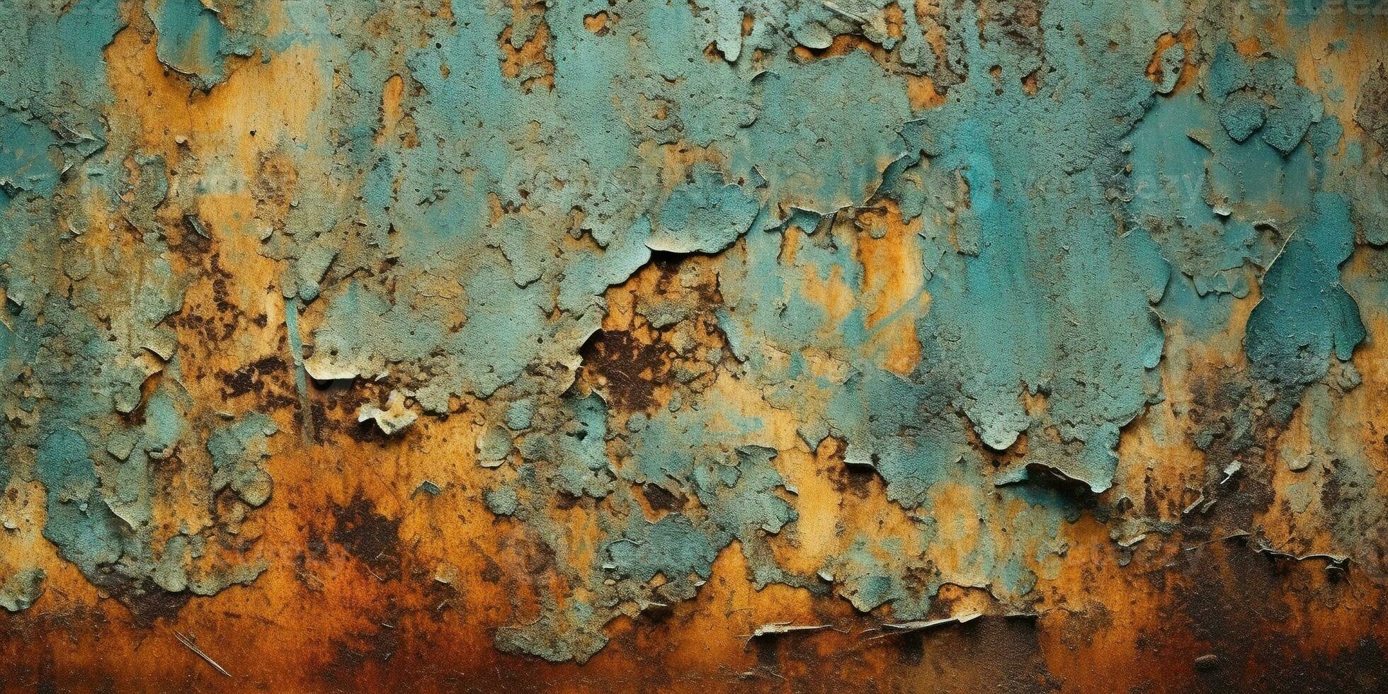 Generative AI, Rusted blue and turquoise metal background. Grunge old wall texture photo