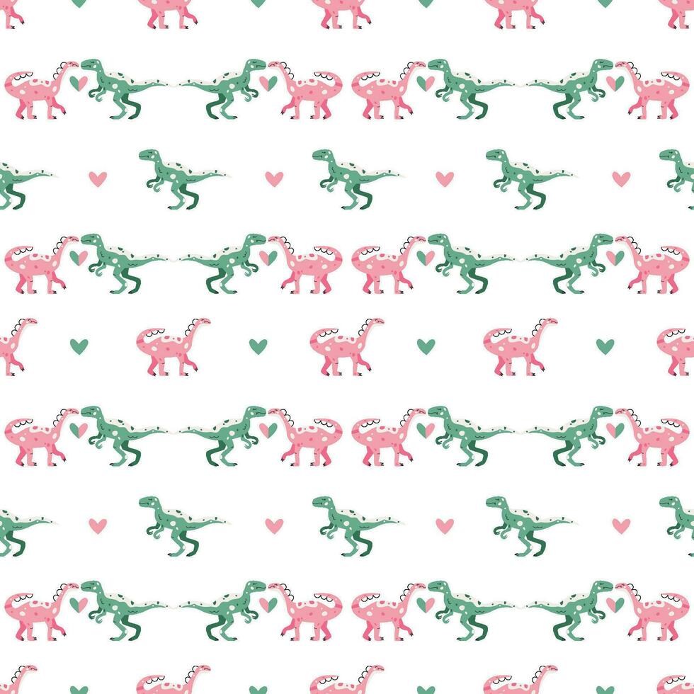 Vector seamless pattern with dinosaur with hearts