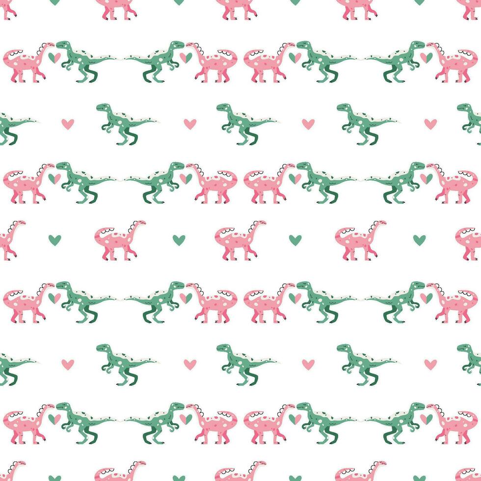 Vector seamless pattern with dinosaur with hearts