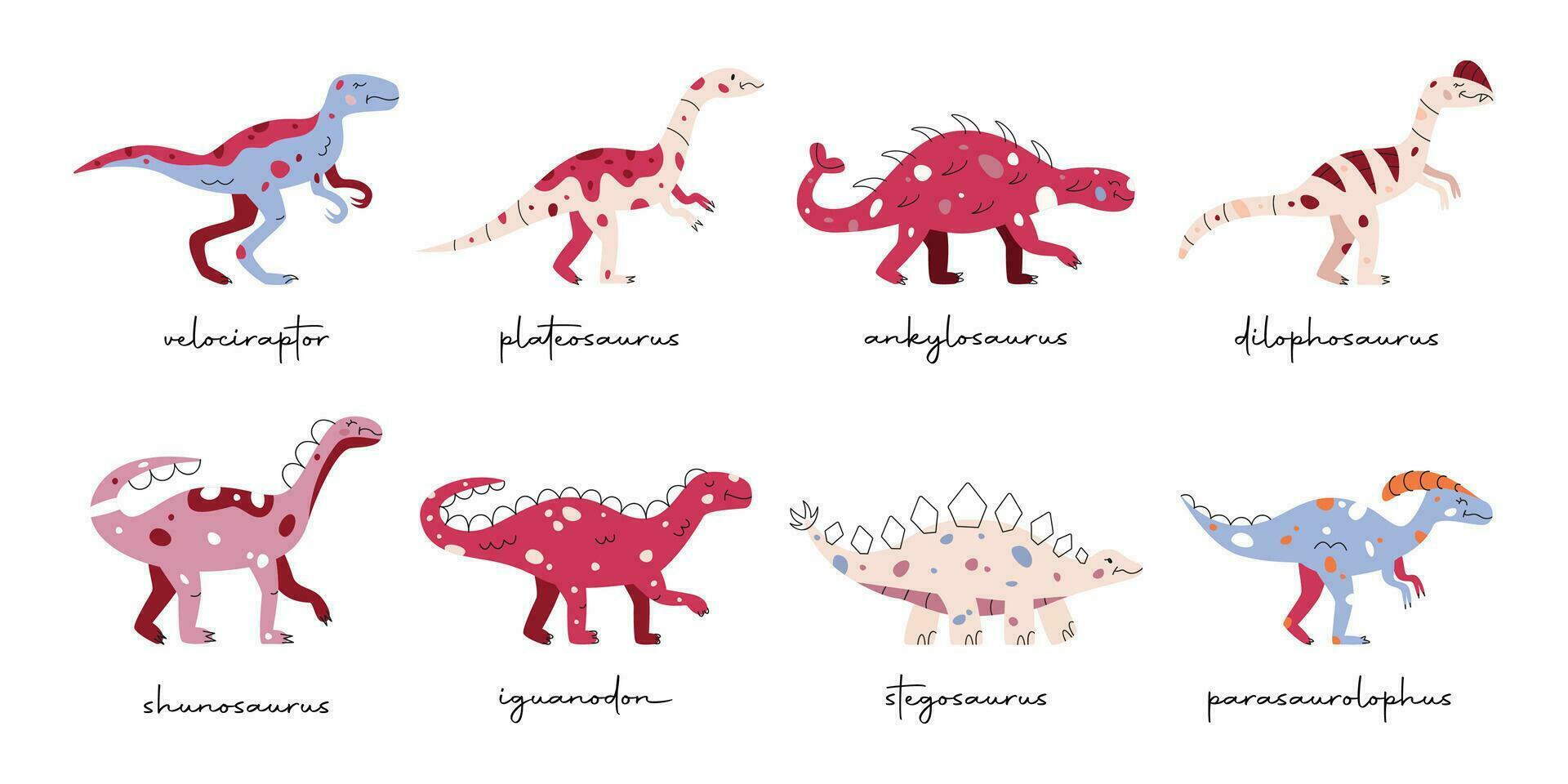 plano mano dibujado vector ilustraciones de dinosaurios