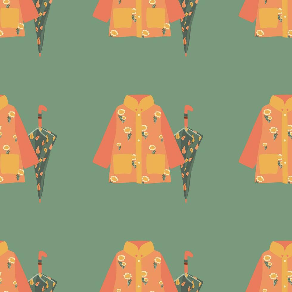 Pattern with umbrella, raincoat. Hello autumn. Elements on the autumn theme. vector