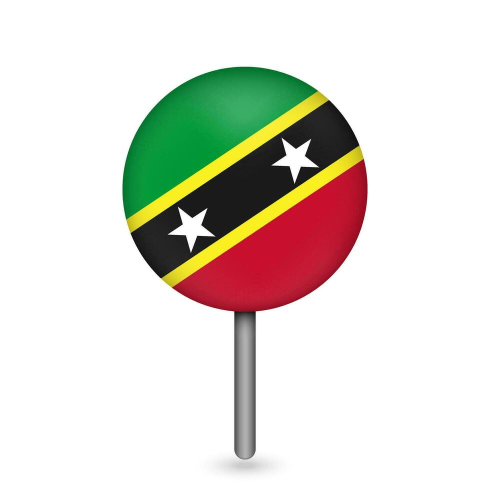 Map pointer with country Saint Kitts and Nevis. Saint Kitts and Nevis flag. Vector illustration.