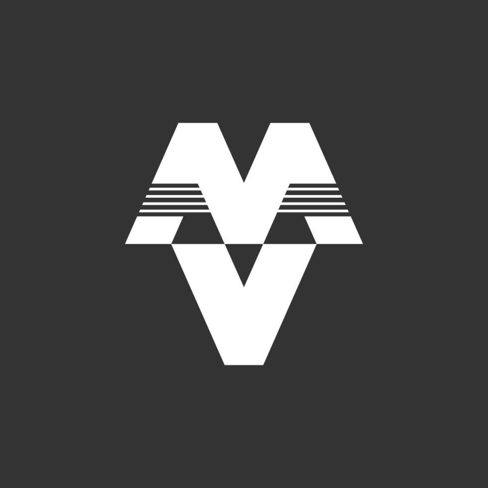 letter mv stripes geometric logo vector
