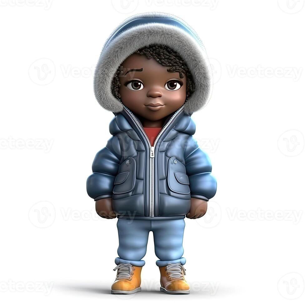A charming African American little toddler boy dressed in stylish winter clothing. photo