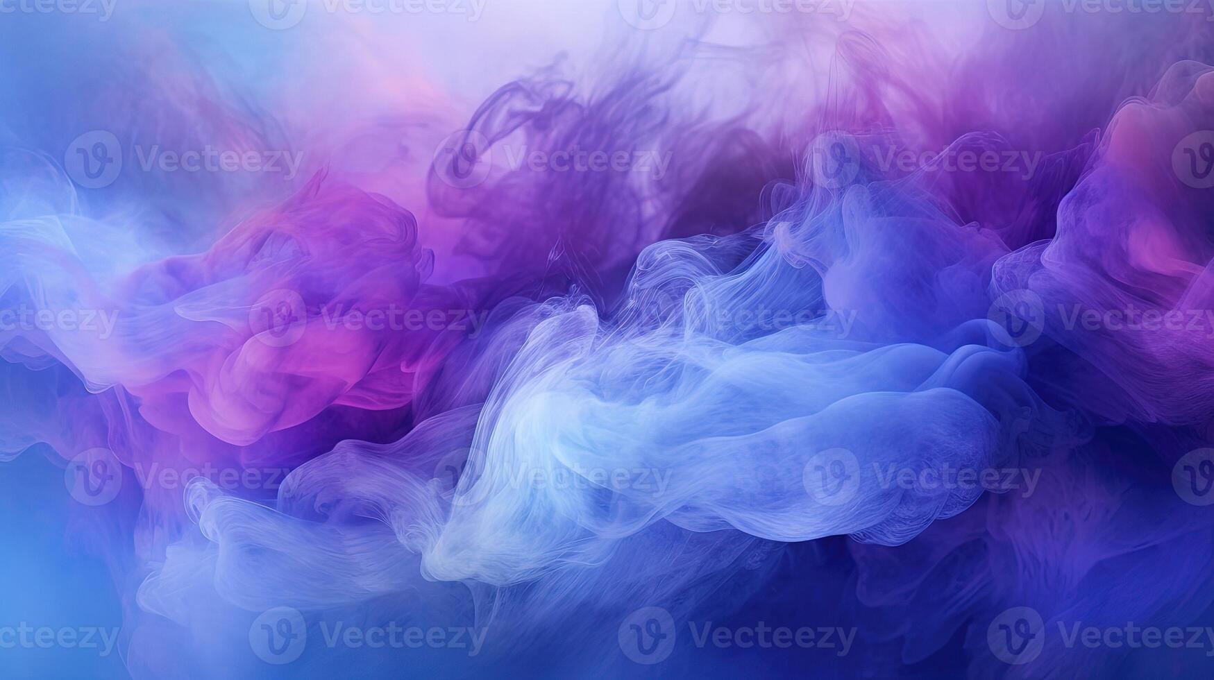An abstract art background with mist textures, swirling color of smoke, a captivating mix of paint and water, a mysterious stormy sky, and cloud wave of blue and purple glowing fog. photo