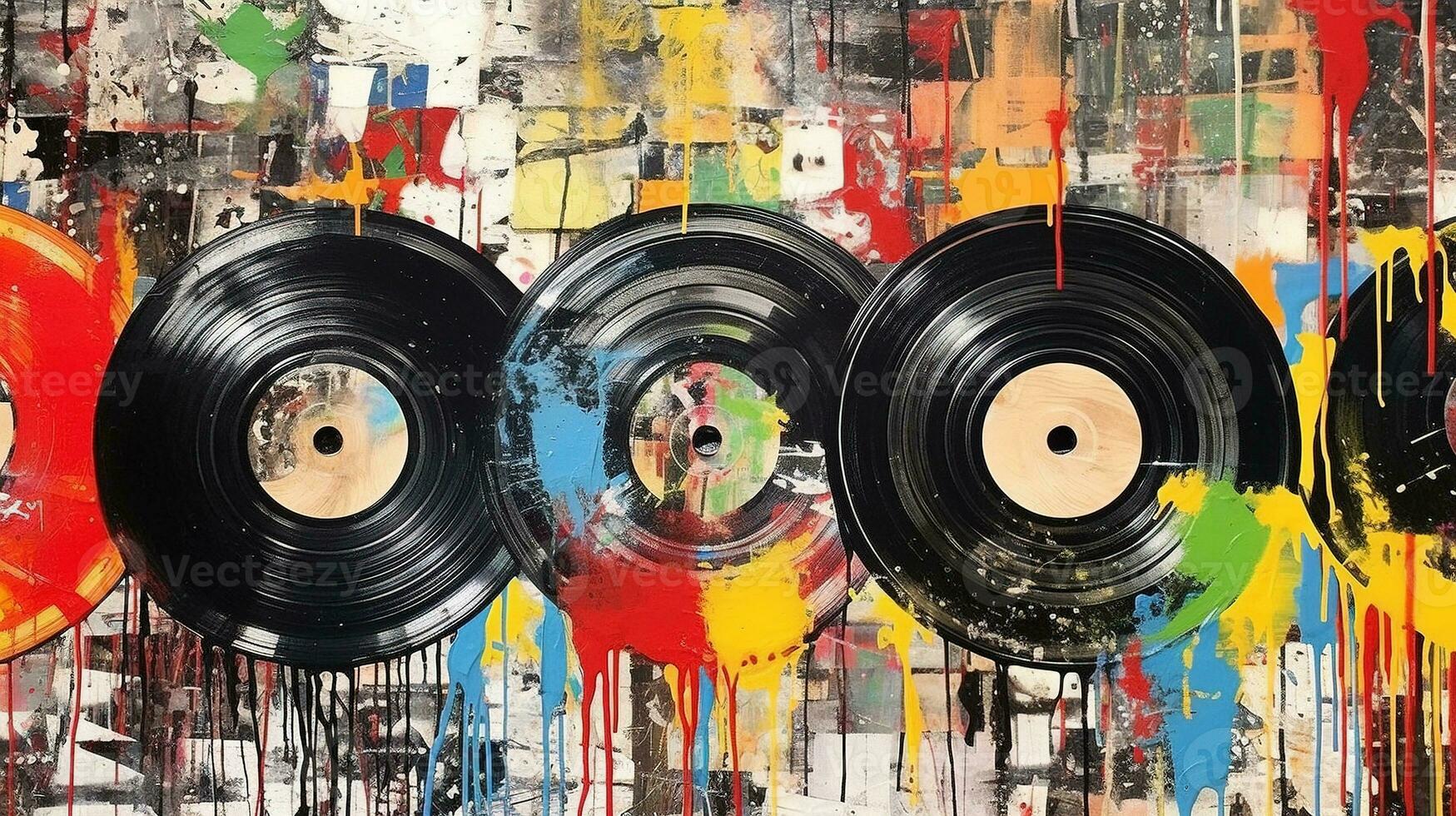 Generative AI, Grunge Vinyl Records, pop art graffiti, vibrant color
