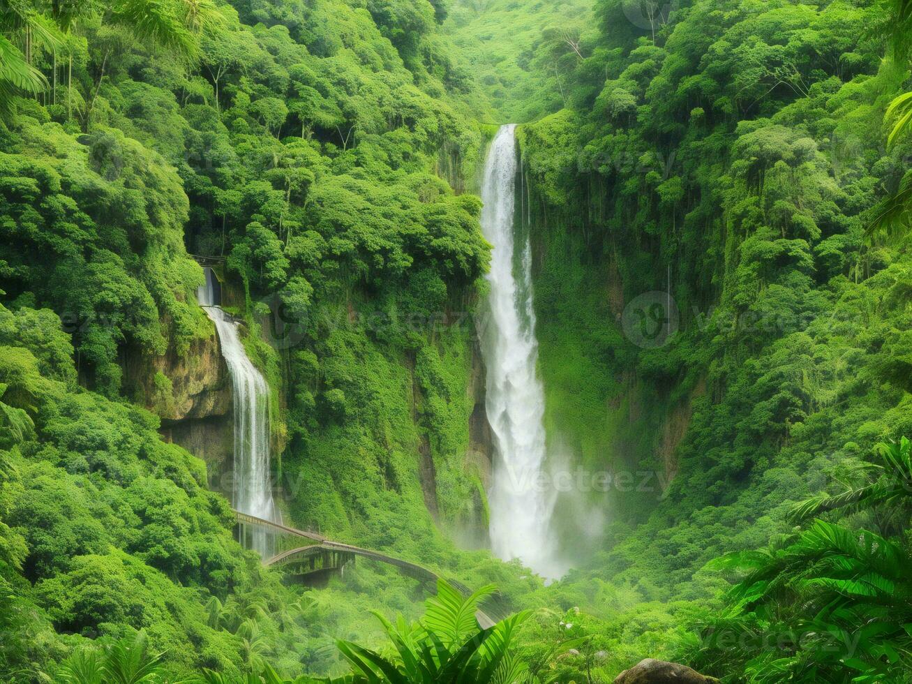 waterfall in the jungle ai generated photo