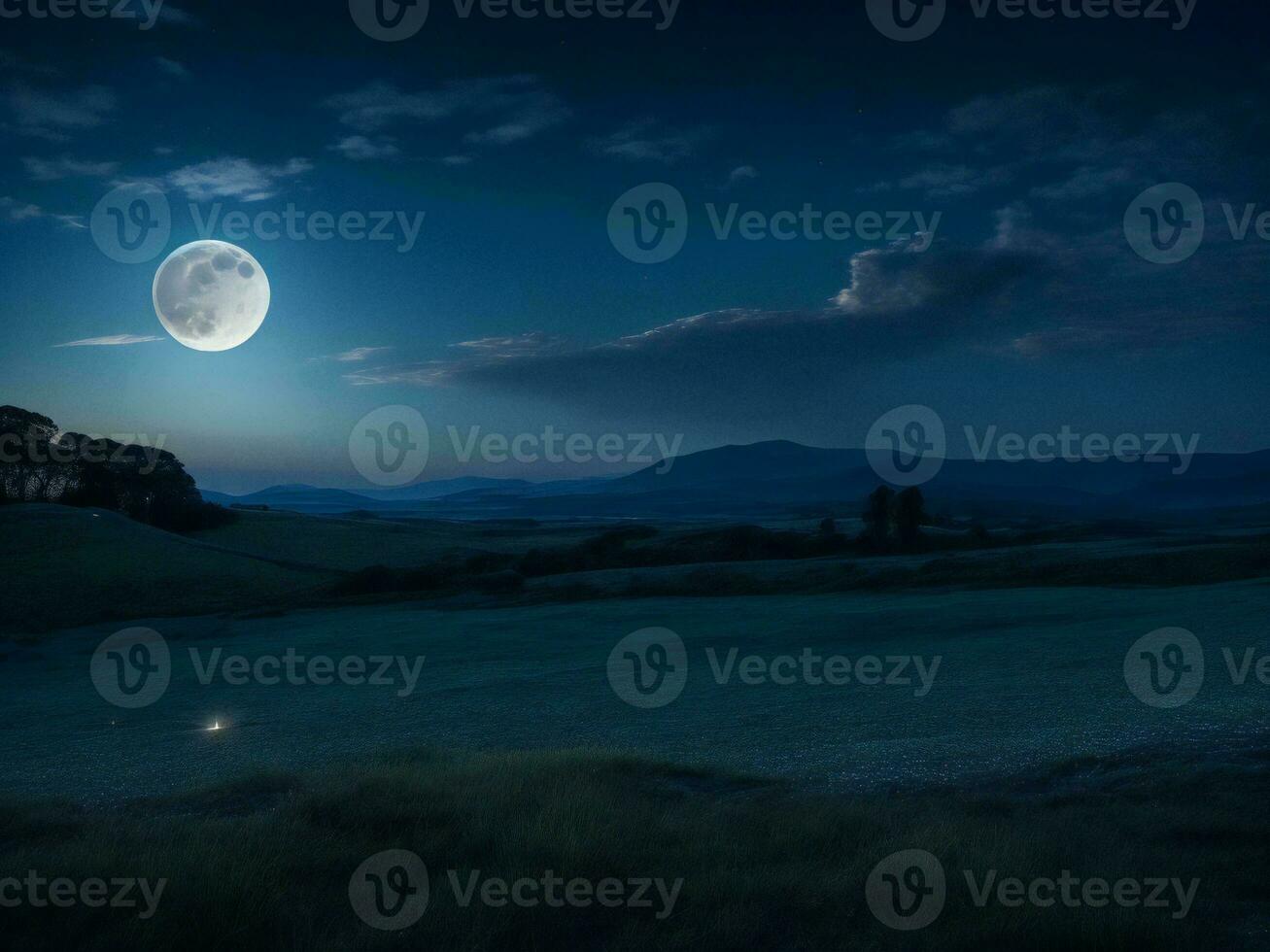 a full moon over a mountain range with trees and trees ai generated photo