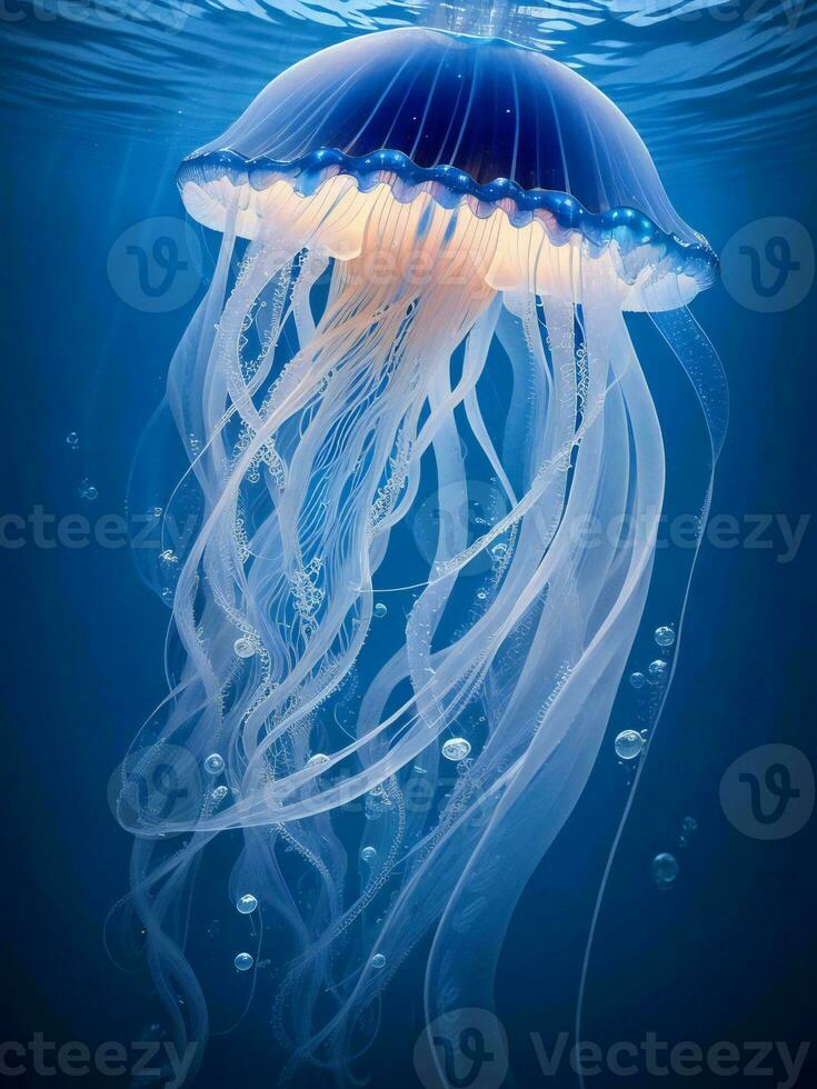 jellyfish in the blue water ai generated photo