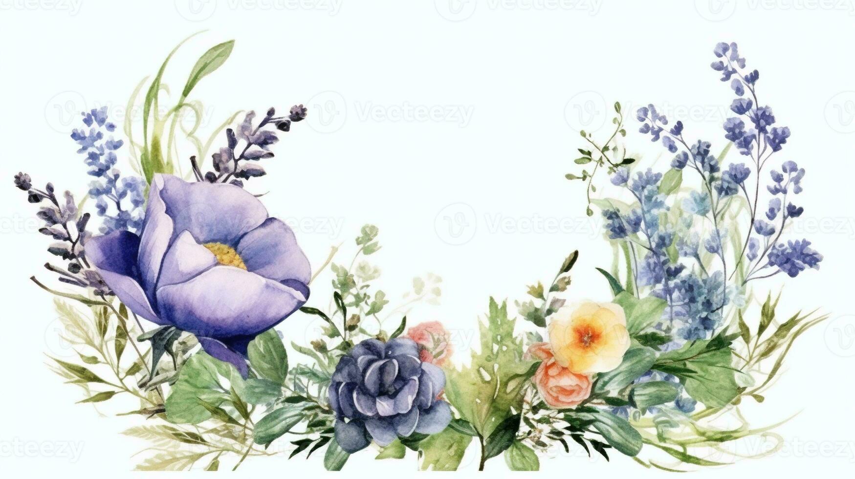 generativo ai, acuarela marco con primavera pastel color flores, mano dibujado Arte estilo con sitio para texto. saludo, cumpleaños y otro día festivo, Boda invitación concepto foto