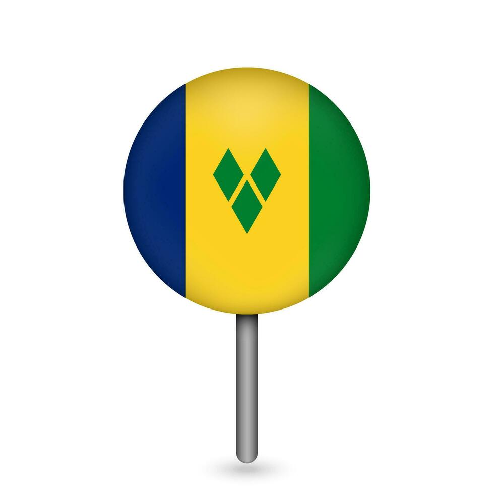 Map pointer with country Vincent and the Grenadines. Vincent and the Grenadines flag. Vector illustration.