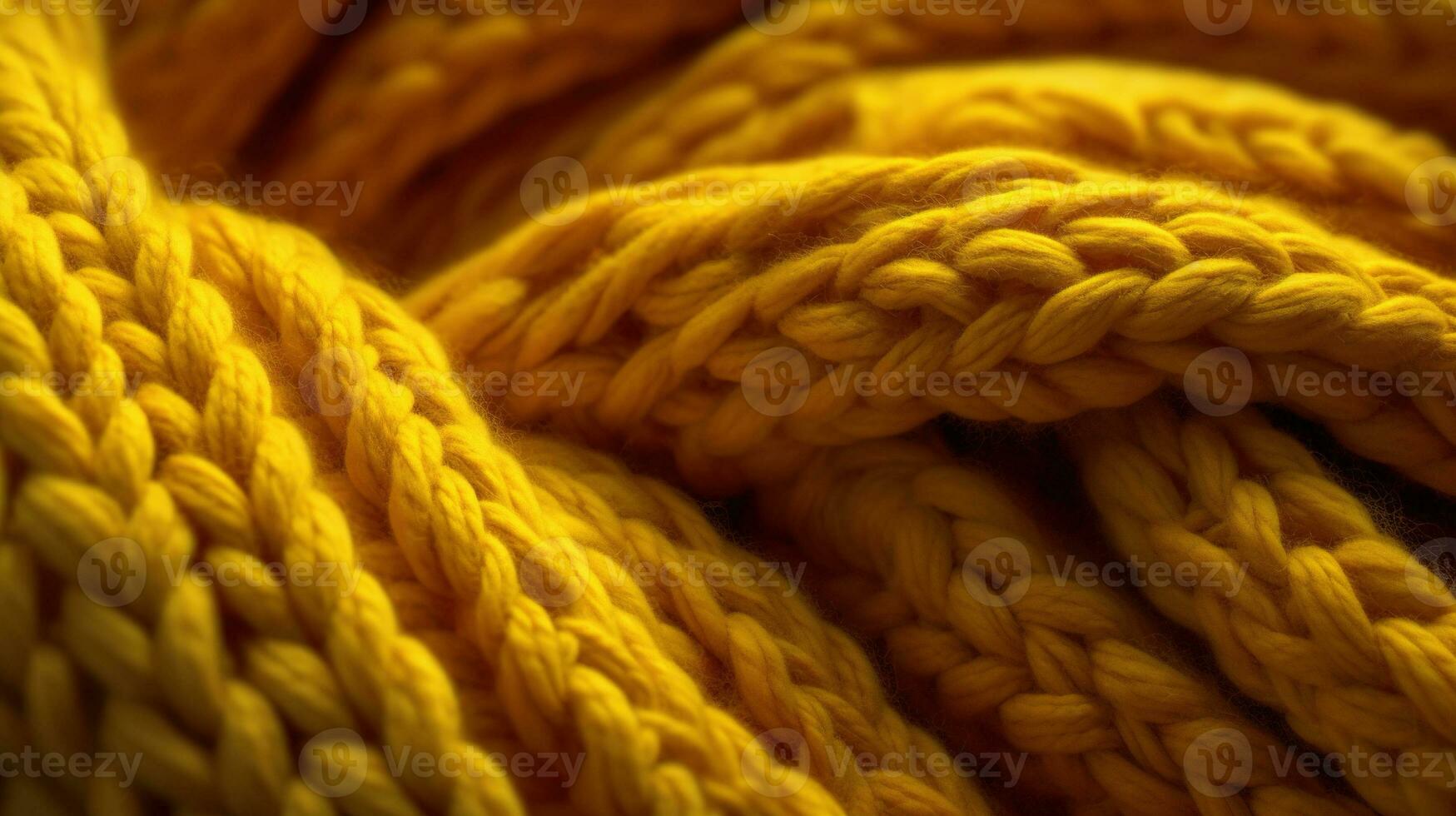 Generative AI, knitted yellow sweater texture closeup, yellow or light orange abstract background, mustard-colored backdrop photo
