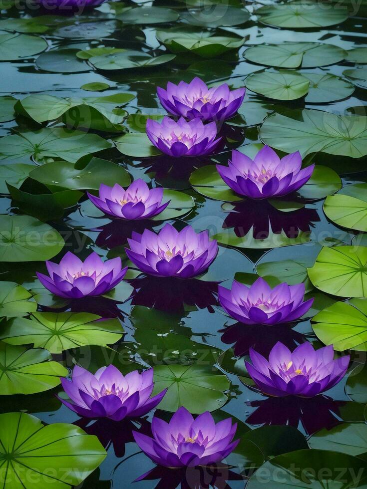 purple lotus flowers floating in a pond ai generated photo