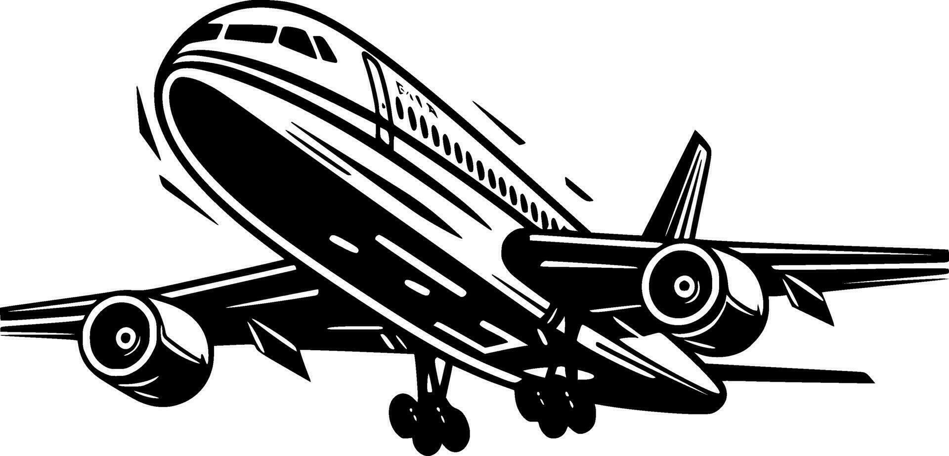 avión - negro y blanco aislado icono - vector ilustración