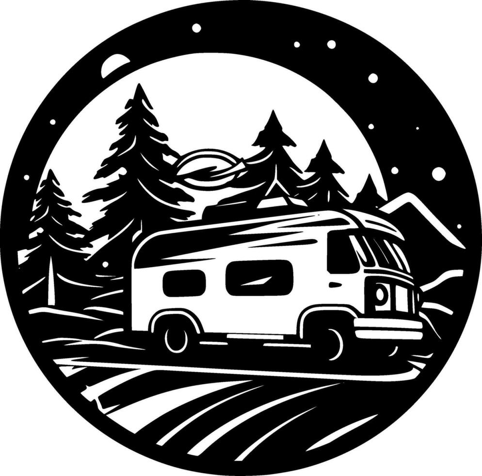 Camping, Black and White Vector illustration