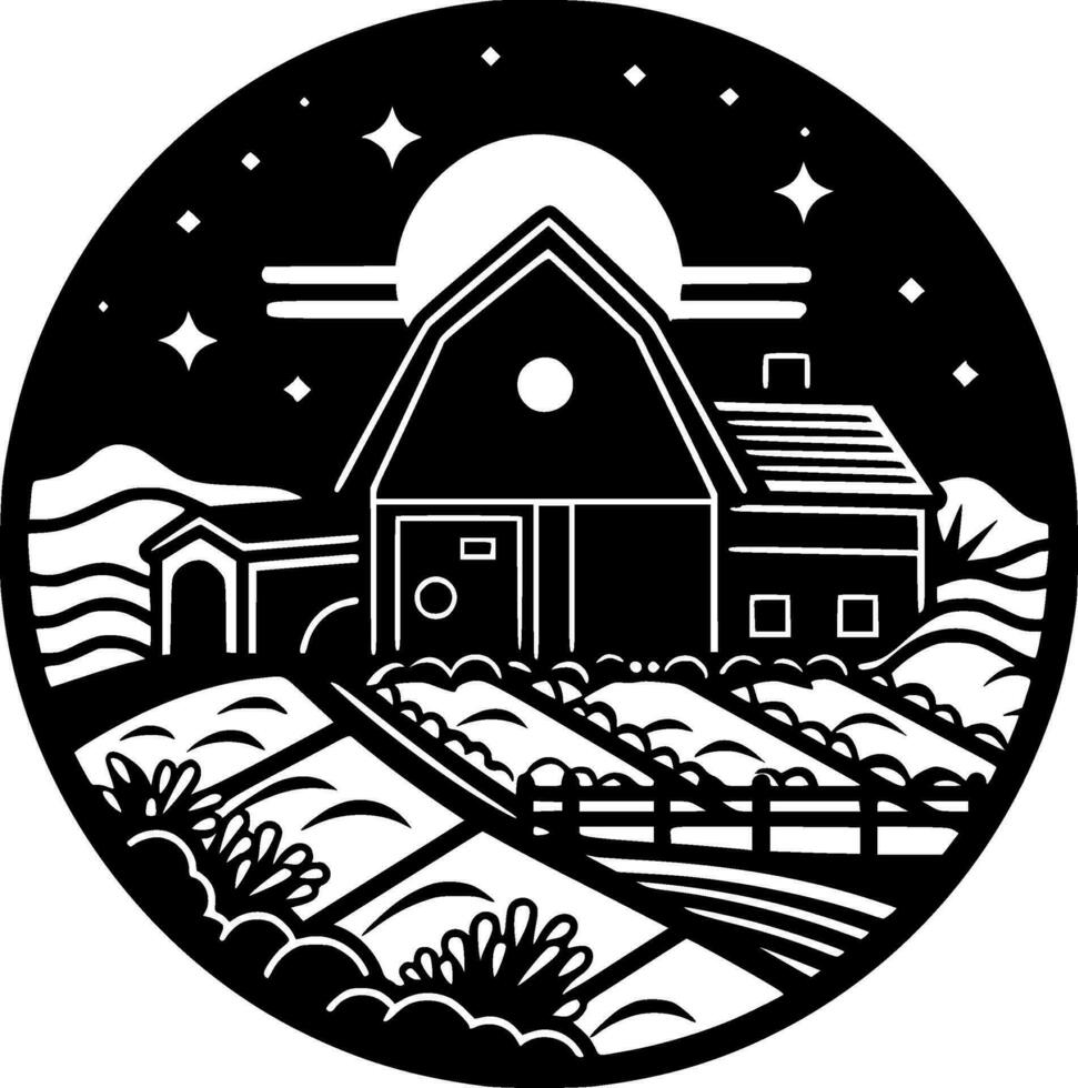 Farm, Black and White Vector illustration