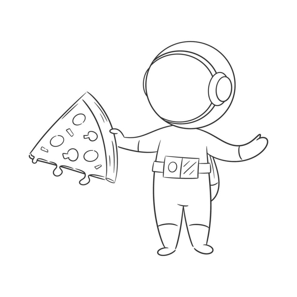Astronaut with pizza in hand for coloring vector