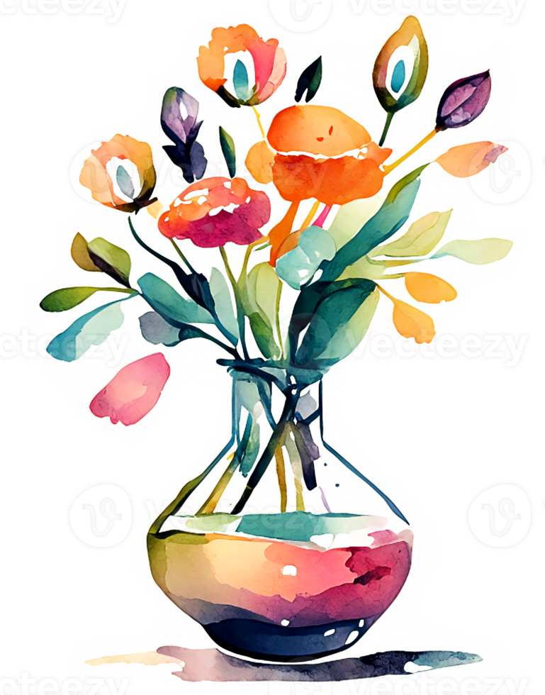 Transparent Watercolor Vase of Flowers AI Generative 27171553 PNG