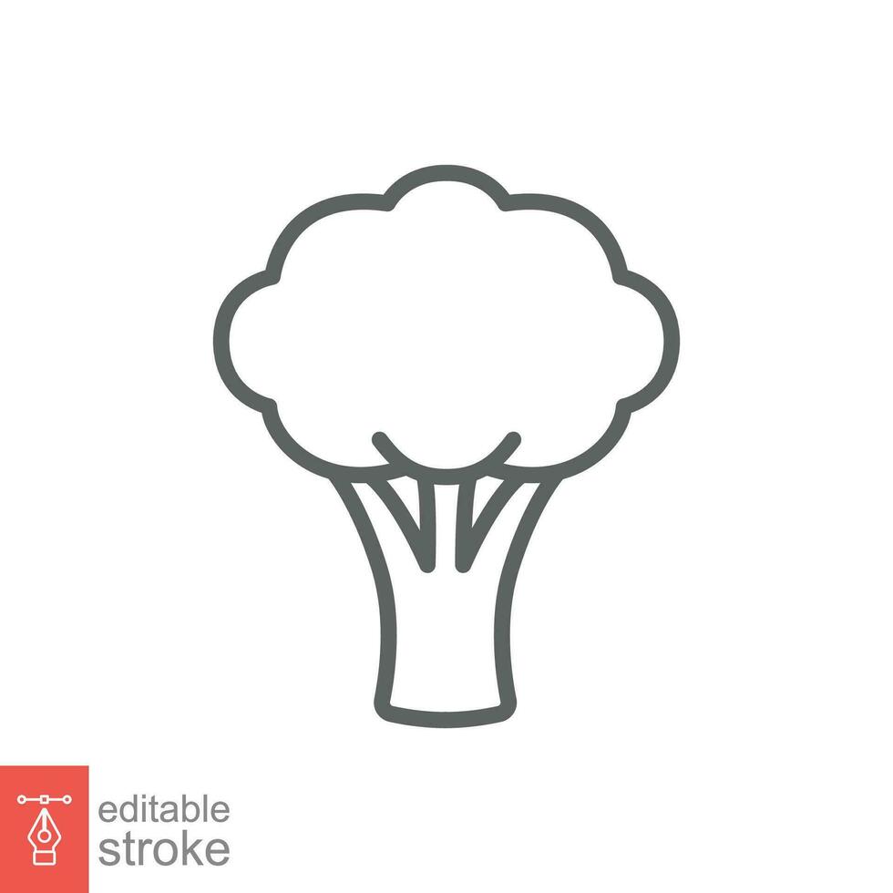 Broccoli icon. Simple outline style. Vegetable, plant, healthy, natural, organic, diet, fresh, food concept. Thin line symbol. Vector illustration isolated on white background. Editable stroke EPS 10.