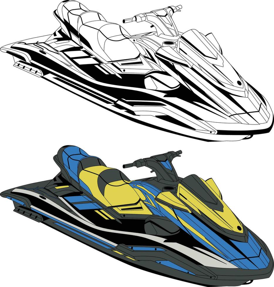 Boat vector, Jet motor boat vector, line art illustration. vector