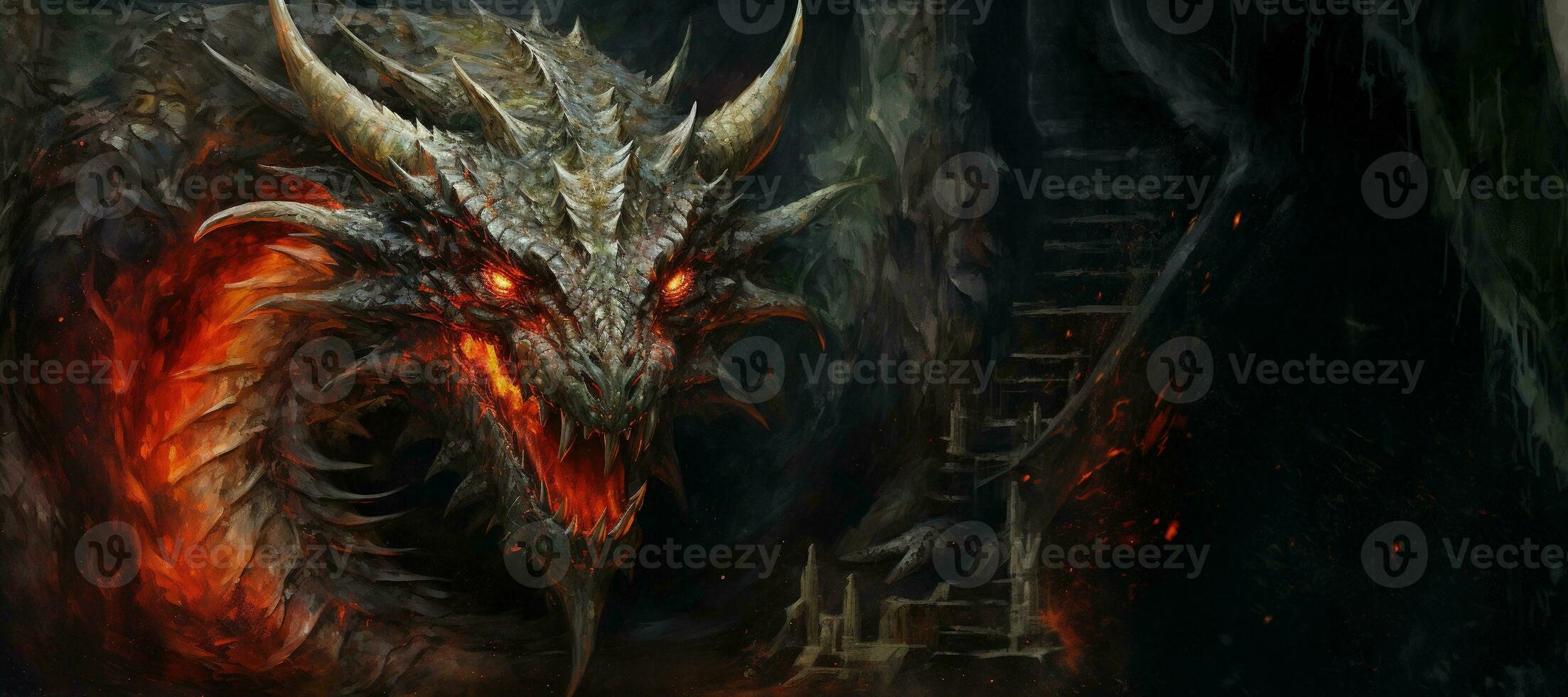 Generative AI, Dragon drawn fantasy illustration in impasto style. Symbol of New Year 2024, Chinese zodiac photo