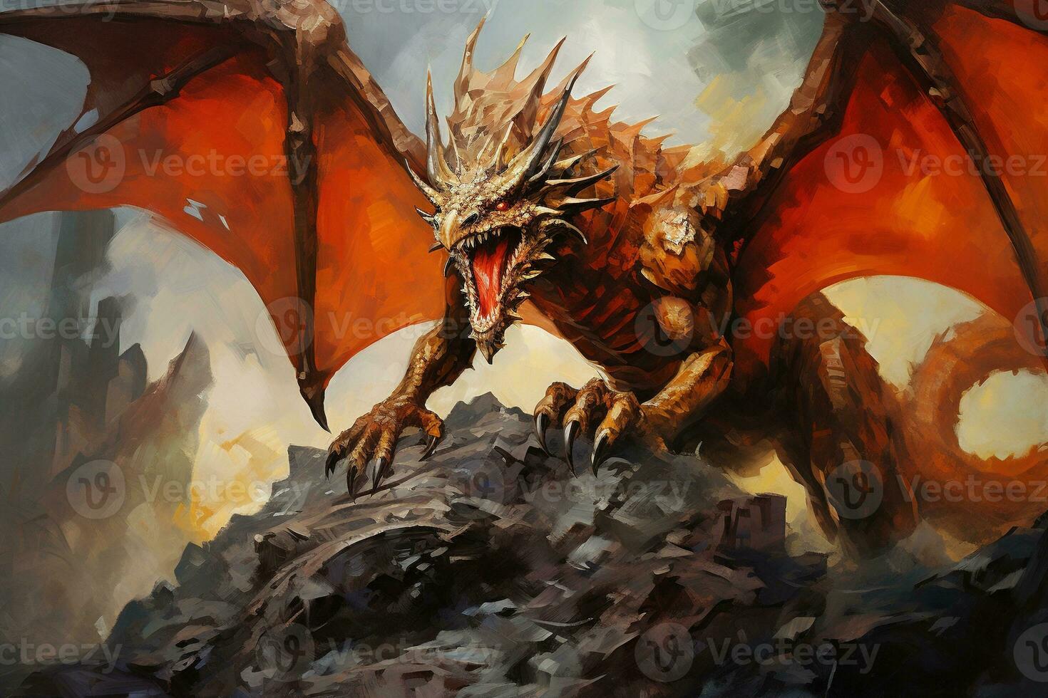 Generative AI, Dragon drawn fantasy illustration in impasto style. Symbol of New Year 2024, Chinese zodiac photo