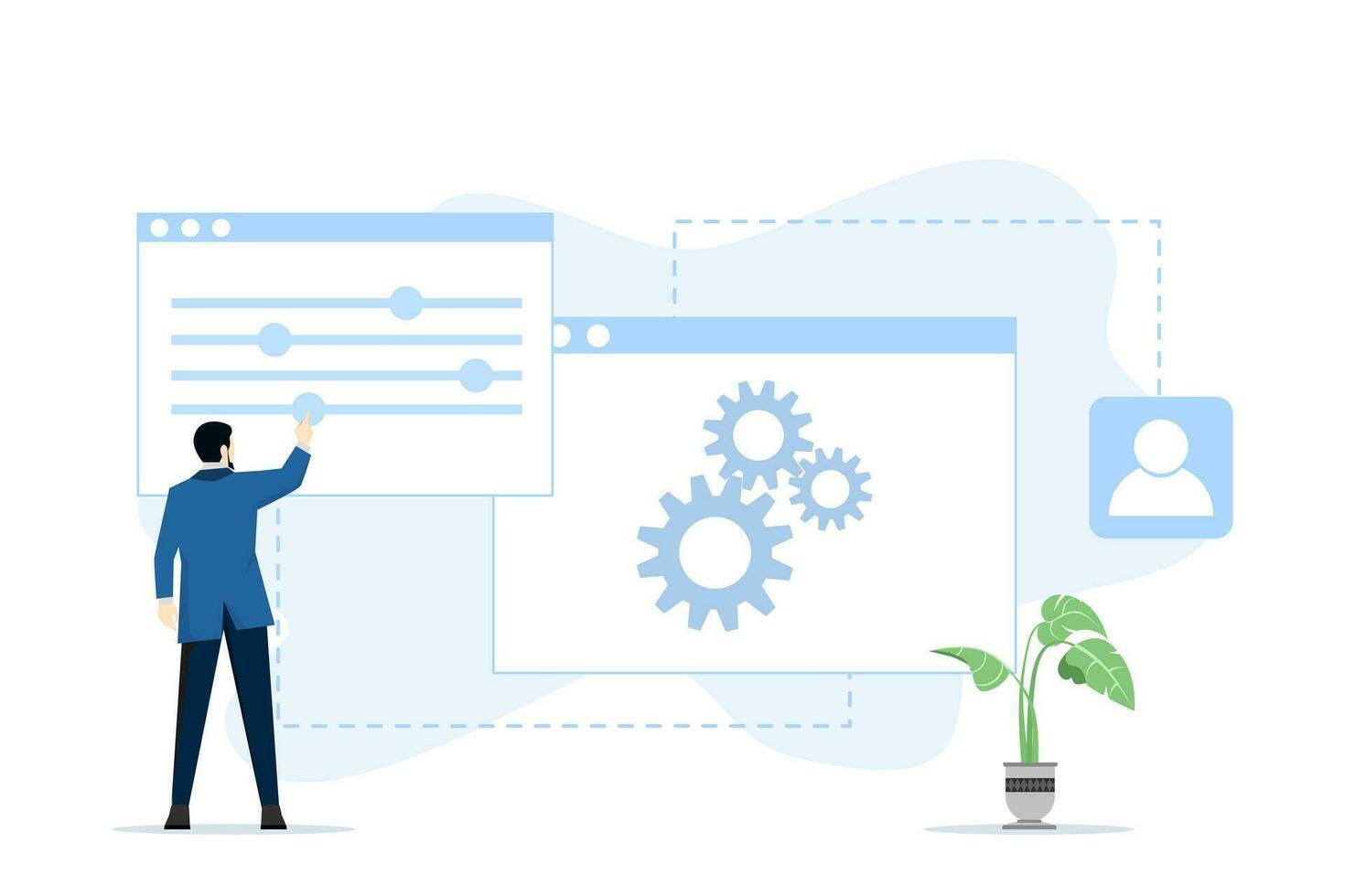 concept of setting, Mobile App installation, customization, app updating. Illustration for websites, landing pages, mobile apps, posters and banners. flat design on white background. vector