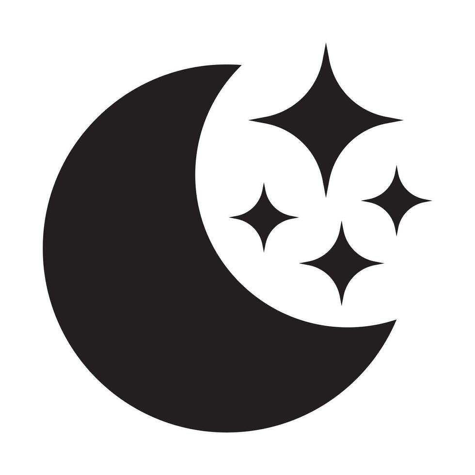 Crescent moon with stars icon on white background. Night icon. Crescent moon icon. Minimalist style. vector
