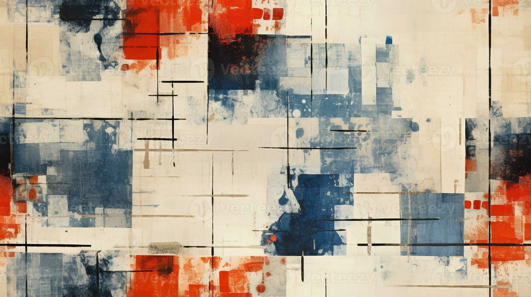 Generative AI, hand drawn paint water color geometric abstract seamless pattern photo