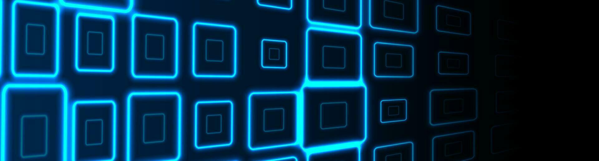 Bright blue neon geometric squares abstract background vector