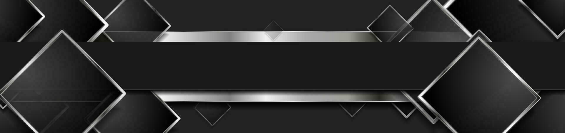 Hi-tech dark geometric banner with silver squares vector