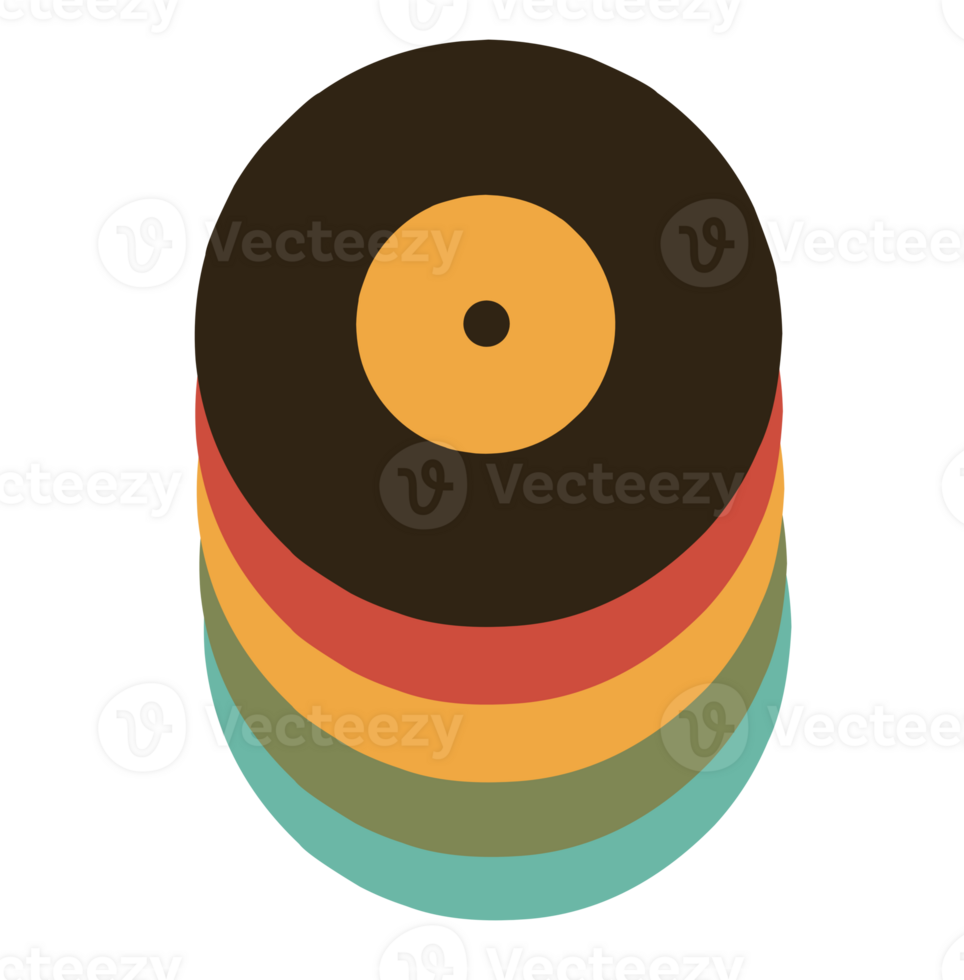 vinile piatto con arcobaleno colori, isolato hippie disco con vecchio canzoni. Vintage ▾ e retrò si intende di registrazione e ascoltando. decorato registratore con colorato sfumature. vettore nel piatto stile illustrazione png