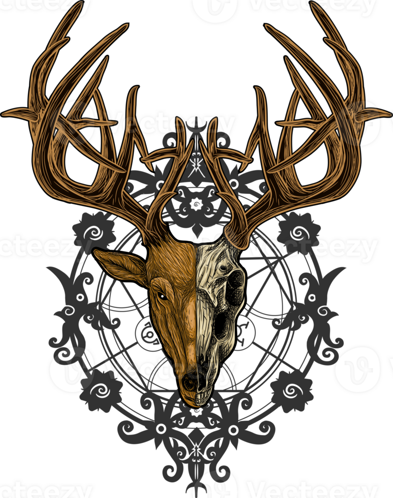 deer skull artwork background batik borneo detailed illustration png